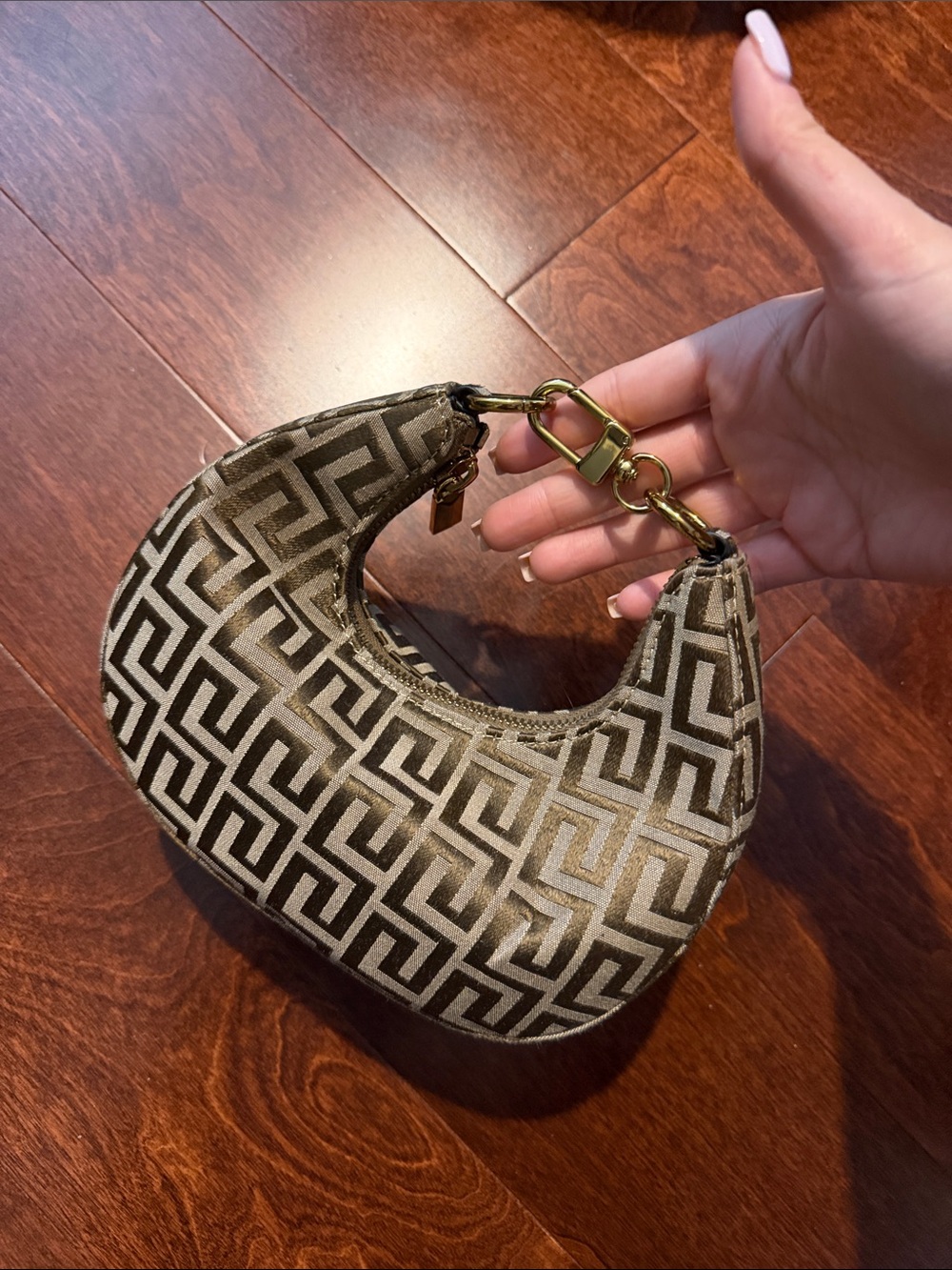 Designer-Inspired Geometric Velvet Mini Shoulder Bag - Taupe/Black